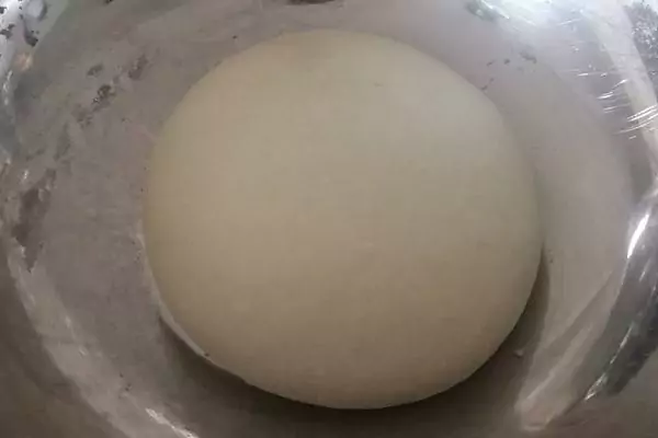 Neapolitan pizza dough in bowl