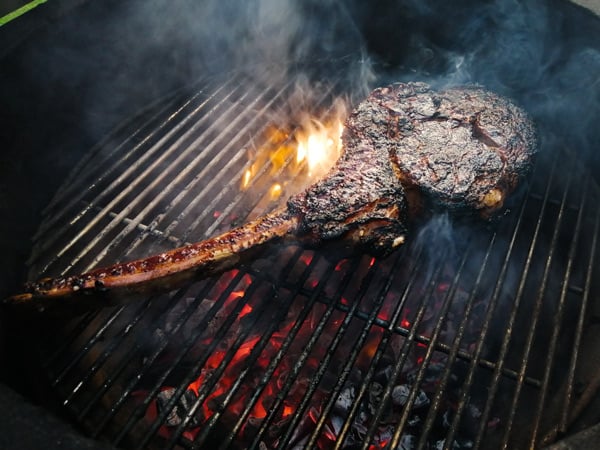 Steak on a charcoal BBQ