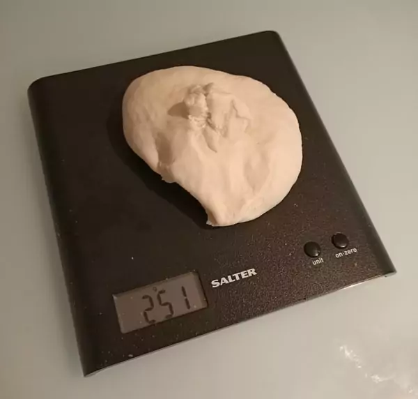 Weighing out Neapolitan pizza dough