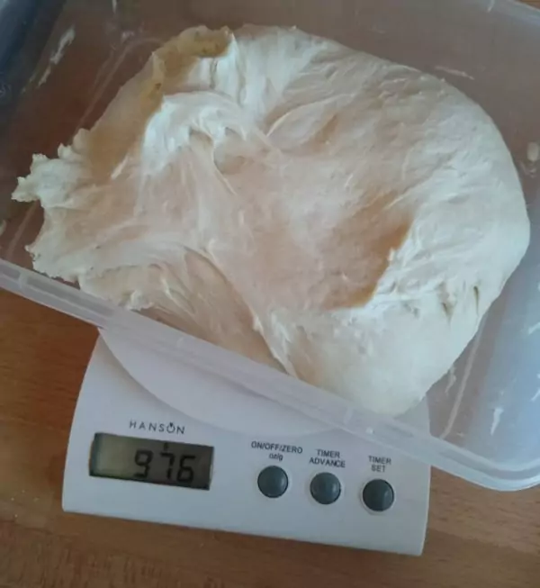 Old digital scales for mixing hand mixed pizza dough