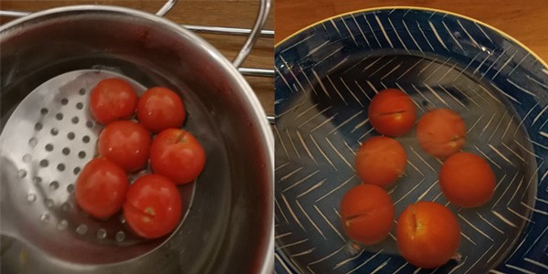 Peeling tomatoes in hot water