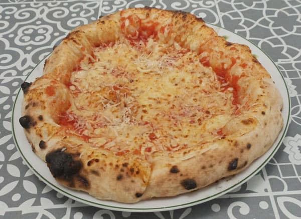 Pizza made in a pizza oven