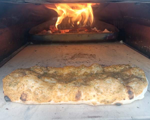 Focaccia pizza in oven
